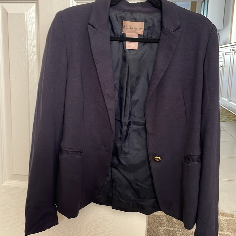 Navy Blue Classic Philosophy Blazer with Decorative Botton Detail